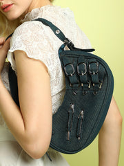 حقيبة كتف نسائية من قماش الدنيم - أزرق داكن