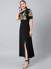 Black Embroidered Fit and Flare Dress