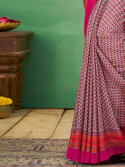 ساري نسائي رمادي مطبوع من الكريب مع قطعة بلوزة