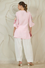 Women Pink Cutwork Embroidered Kurta and Farshi Salwar Set
