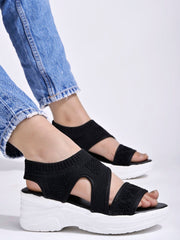Shoetopia - Smart Casual Black Sandals For Women & Girls