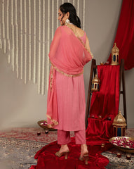 women Mauve Straight Kurta With Tonal Bottom & Dupatta