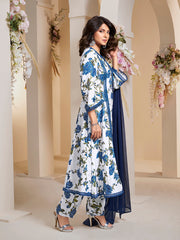 Blue Floral Printed Kurta with Palazzos & Dupatta.