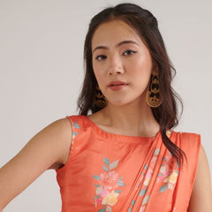 Bright Orange Slit Saree Set