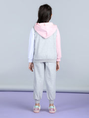 Girls Pink and Grey Color Blocked Tracksuit