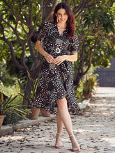 Black & White Crepe Wrap Dress