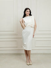 Women Solid Cream Boat Neck Sheath Midi Dress