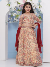 Girls Beige & Red Georgette Ready to wear Lehenga & Choli