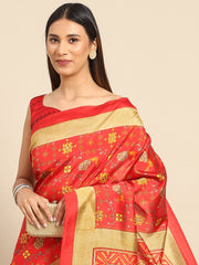 Women's Art Silk Red WovenDesign DesignerSaree With Blouse Piece