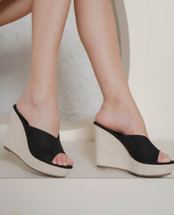 أحذية مول عصرية بكعب إسفيني 5 بوصات، مفتوحة من الخلف، ذات مقدمة مستديرة