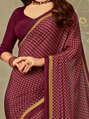 ساري نسائي من الكريب مطبوع باللون الأرجواني بتصميم أنيق مع قطعة بلوزة