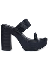 صندل أنيق وعصري بكعب عريض مفتوح من الخلف بارتفاع 4 بوصات ومقدمة مستديرة