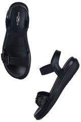 Casual Black Open Toe Flats Round Toe Ankle Loop Flats