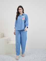 Embroidered Linen Shirt With Trousers