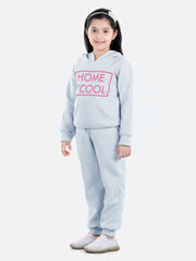 Girls Grey Home S'Cool Printed Hooded Track Suit Set