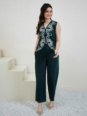 Embroidered Linen Top With Trousers