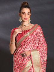 Women's Art Silk Red Printed Designer Saree With Blouse Piece