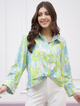 Floral Printed Long Sleeves Twisted Crepe Shirt Style Top