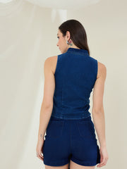 Women's Blue Denim Zip Up Top