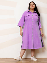 Spread Collar Flared Sleeves Shirt Midi Dress