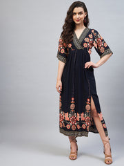 Women's Printed V Neck Dress