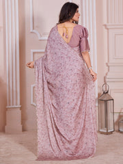 Women's Satin Silk Brown Digital Print Designer Saree With Blouse Piece