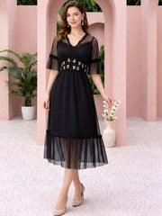 Flared Sleeve Fit & Flare Midi Dress