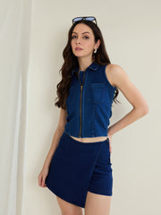 Women's Blue Denim Zip Up Top