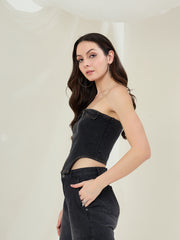Women's Black Denim Off Shoulder Crop Top
