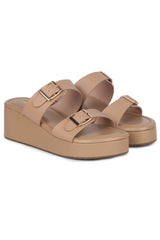 صندل أنيق وعصري بكعب إسفيني 2.5 بوصة، مفتوح من الخلف، مقدمة دائرية