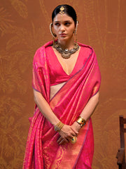 Naari - Women's Silk Blend Pink Woven Design Designer Saree With Blouse Piece