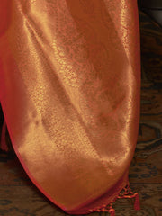 ساري نسائي من مزيج الحرير بلون الخوخ، منسوج يدوياً، مع قطعة بلوزة.