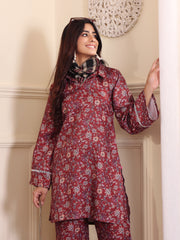 Women Rust Floral Printed Winter Co-Ord Set