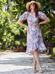 Lavender & Yellow Floral Crepe Dress