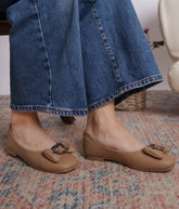 Beige Casual Ballerinas Square Toe Slip-On Flats