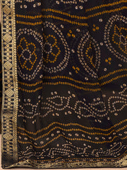 ساري نسائي أسود من الشيفون مزين بتصميم أنيق مع قطعة بلوزة