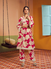 Pink & Beige Colour Floral Printed Kurta set