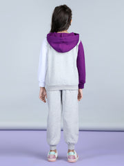 Girls Purple and White Color Blocked Tracksuit