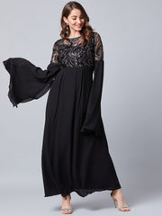 Black Embellished Slit Sleeves Maxi Dress