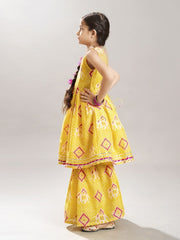 Girls Yellow Ethnic motifs Printed Kurta with Sharara