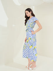 Women's Blue Rayon Porcelain Printed Jumpsuit