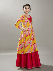 Girls Yellow & Pink Lehariya Digital Print Ready to Wear Lehenga With Kurta