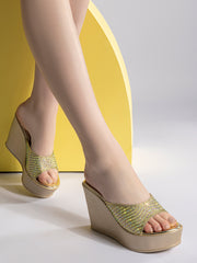 صندل كاجوال أنيق بكعب إسفين 5 بوصات، مفتوح من الخلف، مقدمة دائرية