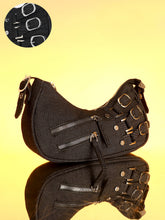 حقيبة كتف نسائية من قماش الدنيم - أسود فحمي