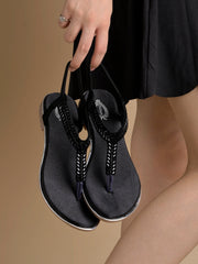 شوتوبيا - صنادل سوداء مسطحة مزينة للنساء والفتيات