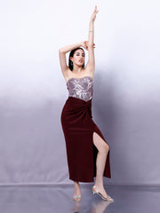 Women Sequinned Embellished Strapless Sheath Maxi Dress