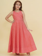 Silk Woven Sleeveless Self Design Fit And Flare Ethnic Dress - Peach