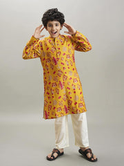 Bittu By Bhama - Boys yellow & red kurta with a white pajama