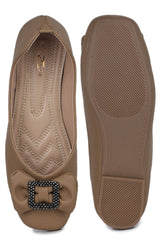 Beige Casual Ballerinas Square Toe Slip-On Flats