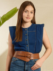 Women's Denim Side Ruffle detail Top